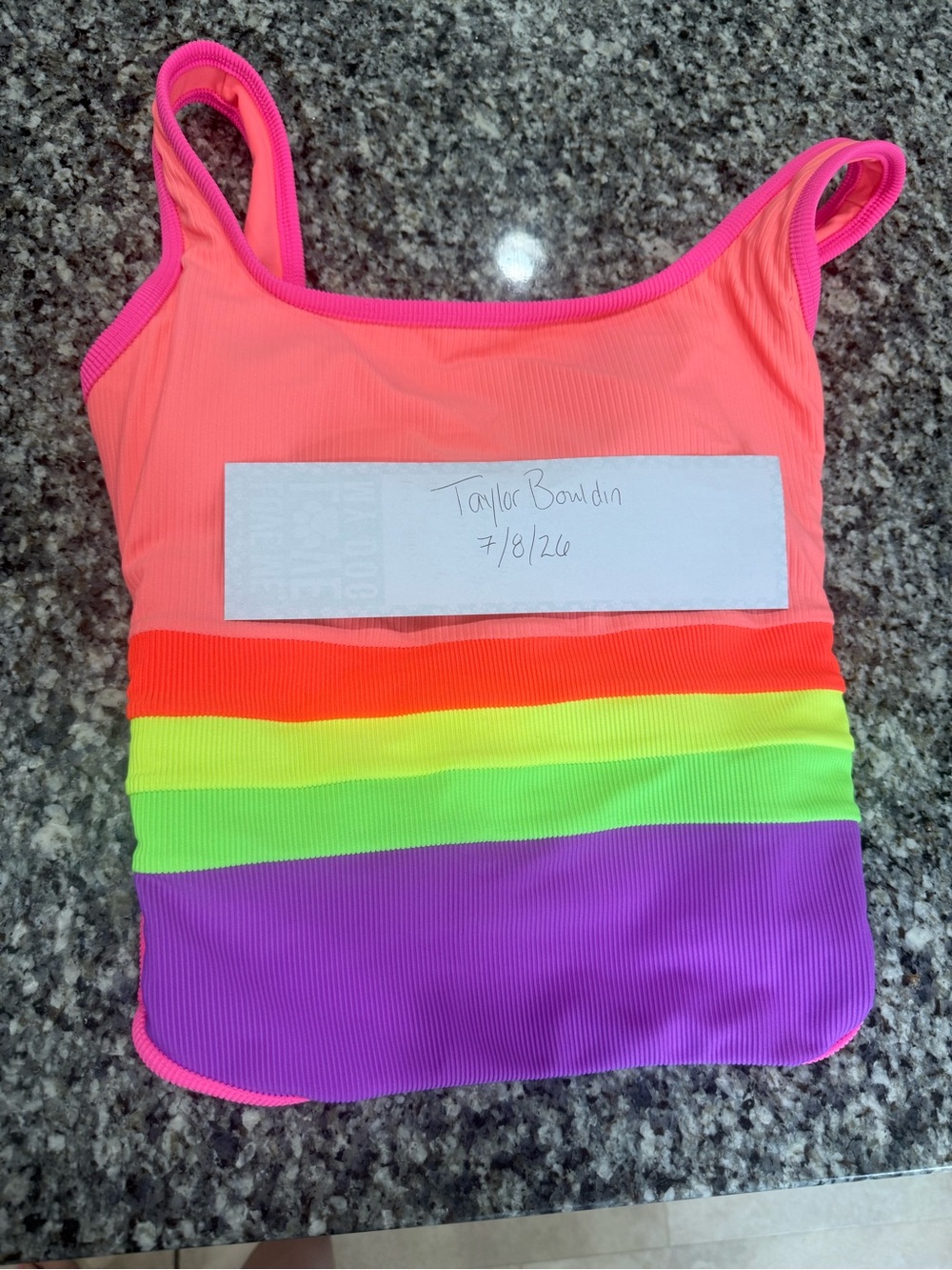 LainSnow Coral Pink Neon Rainbow Stripe One-Piece